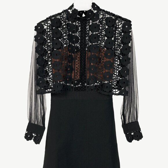 Self-Portrait SS/16 Black Balloon-Sleeve Lace A-Line Mini Dress - Picture 2 of 11